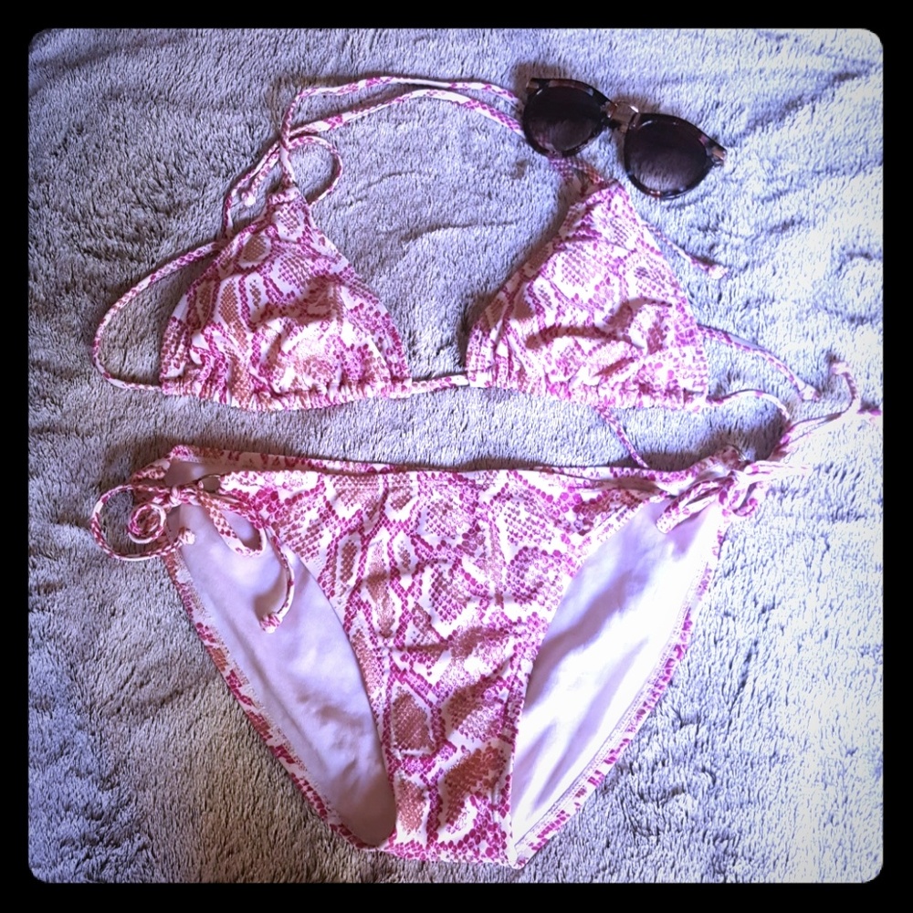 Pink and Gold Snake Print Swimsuit